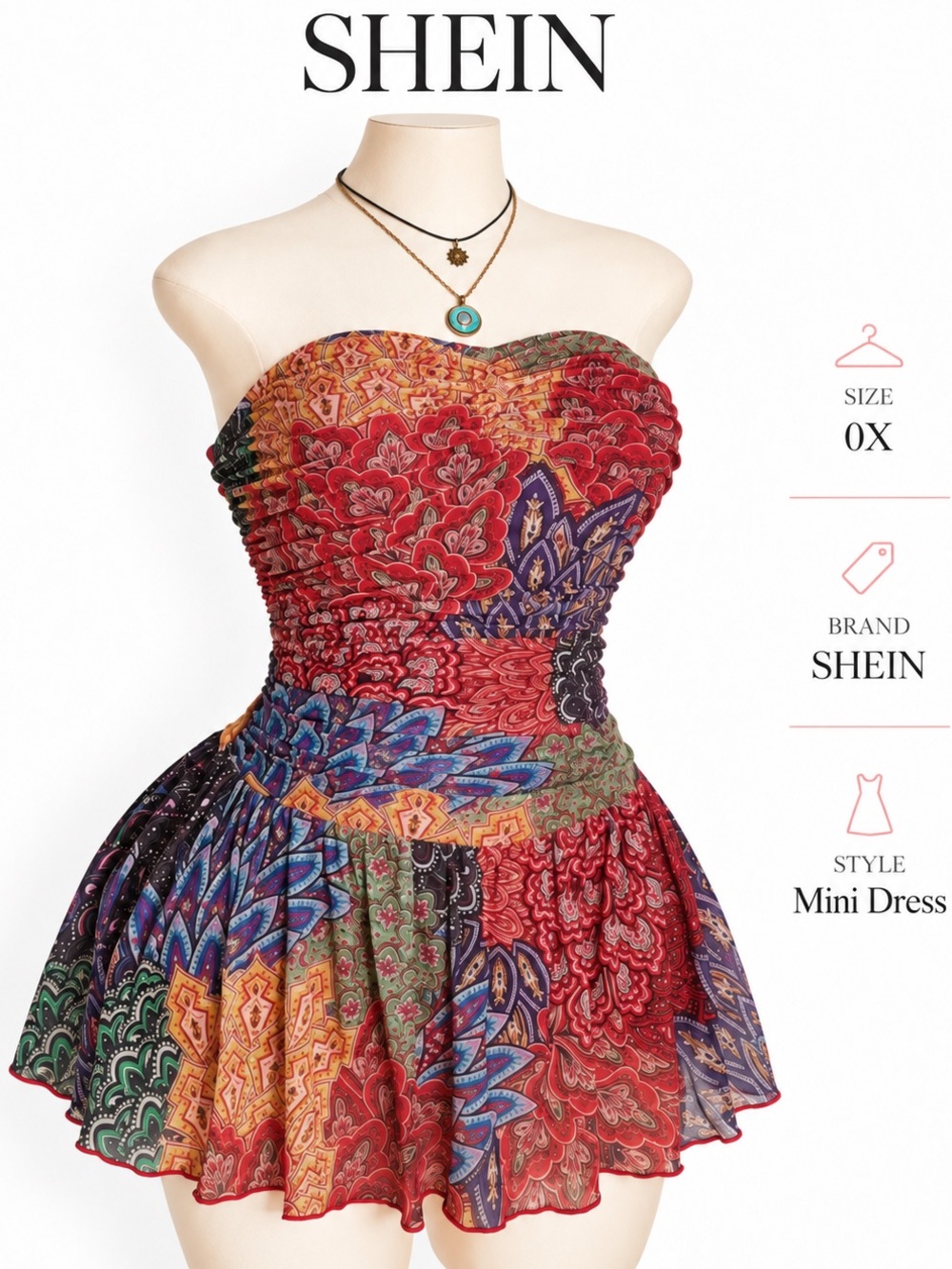 Paisley Mini Dress in Red & Blue Like New